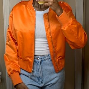 Forever 21 orange satin bomber jacket